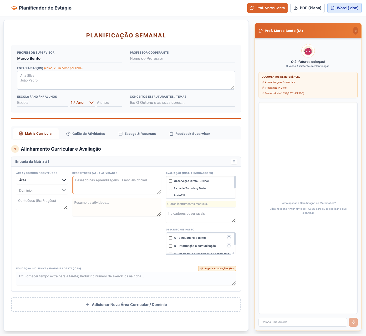 Print screen Tutor IA completo Marco Bento